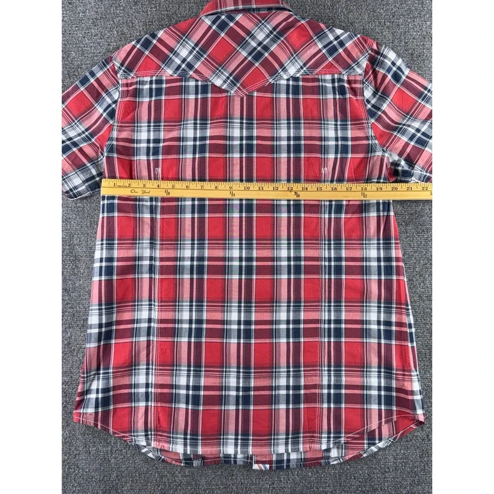 True Religion Mens XL Red Plaid Western Pearl Snap Button Down Shirt
